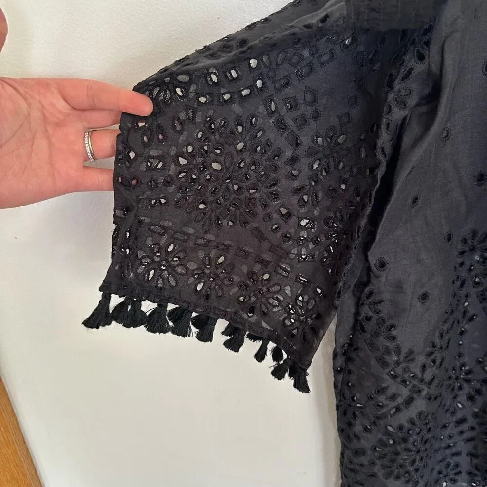 Johnny Was Women’s Hailey Smocked Off the Shoulder Neckline Ramie Blouse Eyelet - Picture 5 of 9